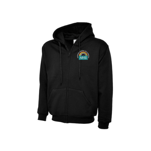 Adults Unisex Classic Full Zip Hooded Sweatshirt - Black - NHS Rainbow