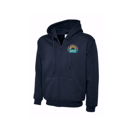Adults Unisex Classic Full Zip Hooded Sweatshirt - Navy - NHS Rainbow