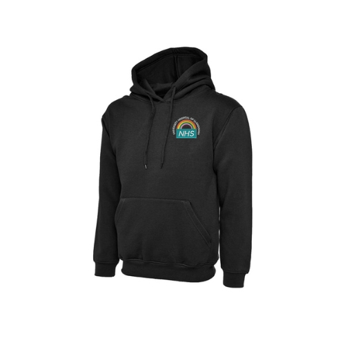 Adults Unisex Classic Hooded Sweatshirt - Black - NHS Rainbow