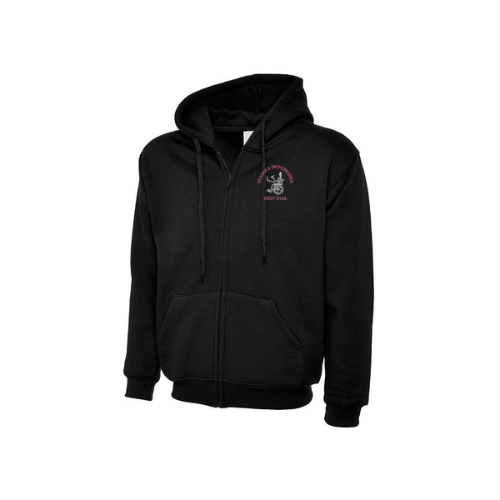 Adults Unisex Classic Full Zip Hooded Sweatshirt - Black - Skeleton